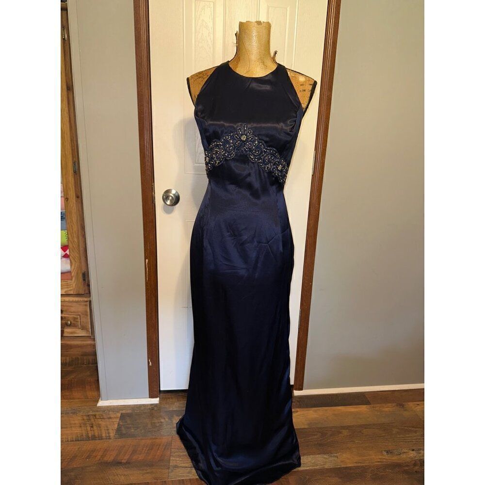 Vintage Jessica McClintock Gunne Sax Navy & Silver Whimsygoth Beaded Dress 11/12
